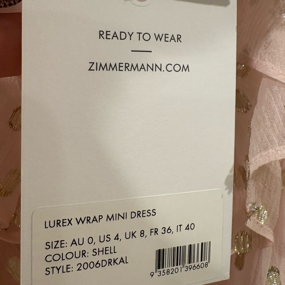 ZIMMERMANN Pink Gold Foil Ruffle Wrap Silk Mini Dress - Long Sleeve Size 0 - NWT - Picture 6 of 16